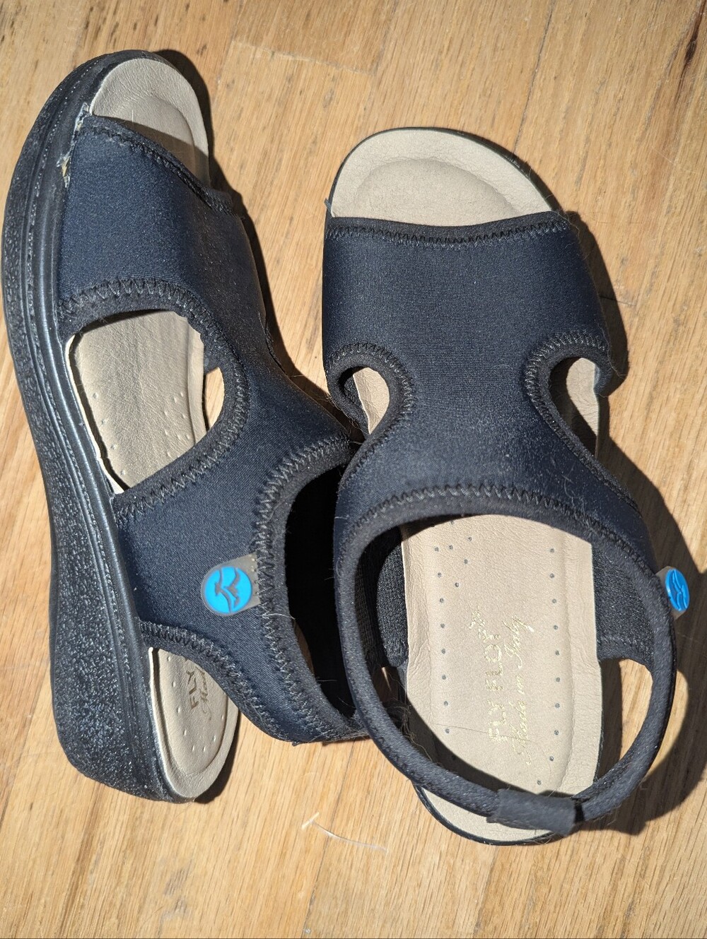 Fly Flot Black Stretch Comfort Sandals Womens EU 36 US 5.5 Wedge Made Italy